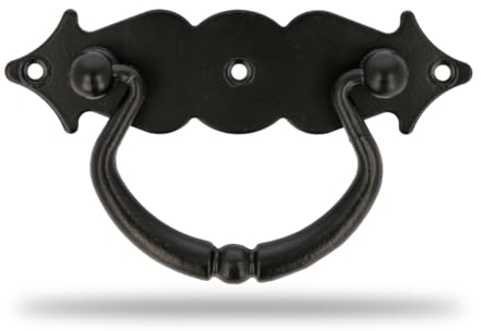 Amig - Maniglia per Mobili Orizzontale - Modello 1003 - Acciaio - Ferramenta Rustica - 100 x 31 mm - Con Anello e Placca Liscia - Finitura: Nera