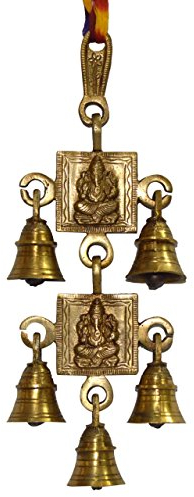shubh labh Dios Ganesha/Ganesha pared colgantes con campanas latón metal para puerta Decor, Shri Ganesh & Laxmi Ji -5Bells