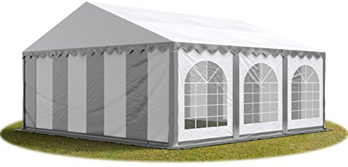 Festzelt Partyzelt 6x6 m Premium, hochwertige PVC Plane 750 N in grau-weiß 100% wasserdicht mit Bodenrahmen