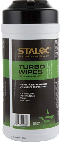 STALOC Turbo Wipes | feuchte Reinigungstücher | Putztücher im Spendereimer | für Anwendungen im Bereich Auto, Haus, Werkstatt - ideal für Heimwerker | 80 Stück