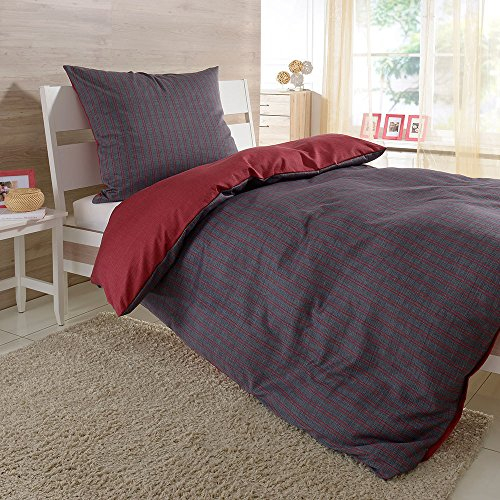G BETTWARENSHOP Biber Bettwäsche Eternity Combo rubin 1 Bettbezug 135 x 200 cm + 1 Kissenbezug 80 x 80 cm