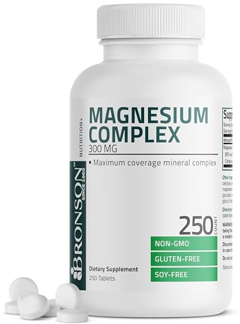 Bronson Triple Magnesium Complex Maximum Coverage 300mg - Non-GMO Formula, 250 Tablets