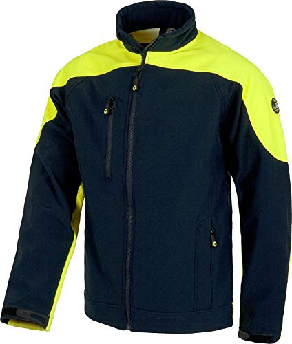 WORKTEAM Cazadora Softshell Alta Visibilidad con Protección Térmica, Cortavientos y Repelente al Agua, Certificada EN 14058 y EN 17353. Unisex Marino+Amarillo A.V. L