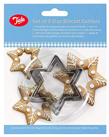 Tala Stainless Steel Star Shaped Cookie Cutters, Set of 3 Cutters in Different Sizes Ideal for use with Pastry, Icing, Biscuit and Cookie Dough, Great for Making Homemade Treats