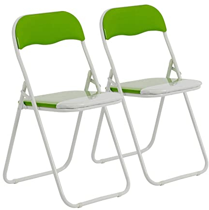 Harbour Housewares Padded Folding Chairs - Green - Pack of 2 - Easy Store Metal Frame Foldable Desk Chair for Office, Dining, Kitchen