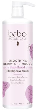 Babo Botanicals Smoothing 2-in-1 Shampoo & Wash with Natural Berry and Evening Primrose oil, Hypoallergenic, Vegan, For Babies and Kids - 32 oz. (Family size), Pink