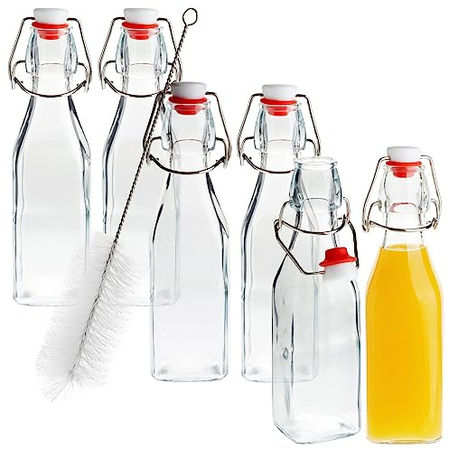 Juvale 6 Pack 8 oz Swing Top Glass Bottles with Stoppers, Cleaning Brush - Hot Sauce Bottles for Vanilla Extract, Infused Oil, Syrup, Homemade Kombucha