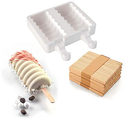 silikomart | GEL04 Stampo in Silicone per Gelati TANGO, Antiaderente, 2 Gelati a Spirale, Confezione da 1 Stampo + 50 Stecchi in Legno, Easy Ice Cream, 92 x 45 h 27,5 mm, Volume 180 ml, Made in Italy