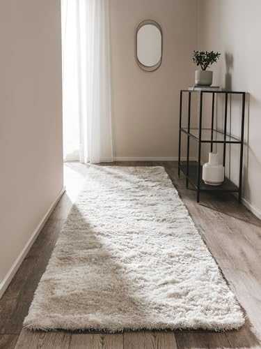 benuta Nest Hochflorteppich Whisper - Beige 80x300 cm - Kuschelig Weicher Teppich für Schlaf- und Wohnzimmer - Pflegeleicht - Fußbodenheizung Geeignet