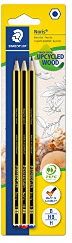 Staedtler Noris 120-S BK3D. Lápices de madera certificada. Pack con tres lapiceros surtidos de dureza B, HB y H.
