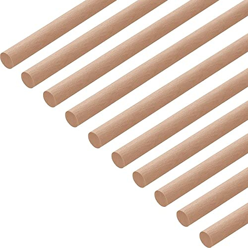 Gedotec Varilla redonda de haya lisa | varillas de madera | varillas manualidades 12 x 1000 mm | juego de 10 | varillas de haya para manualidades | varilla de madera maciza | palitos