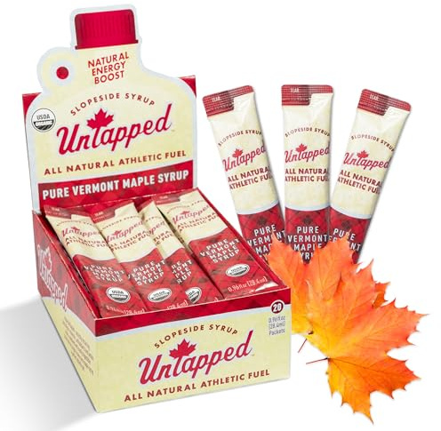 UnTapped Vermont Maple Syrup Packets for Athletes, Box of 20-0.96 Fl Oz | Organic Pure Maple Syrup for Natural Endurance Energy | Fuel to Keep You Running Longer