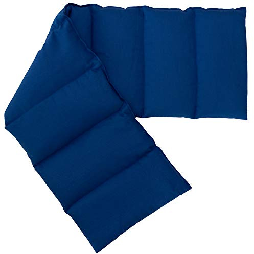 Coussin aux graines de lin compartimenté en huit XXL - 75x20 cm - Tissu biologique bleu gentiane - Coussin bouillotte aux graines - Compresse froide