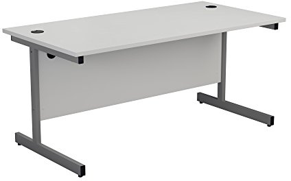 Office Hippo Rectangular Cantilever Desk - Heavy Duty Home Office Table with Integrated Cable Ports, PC Desk - Silver Frame/White Top, 120cm x 80cm