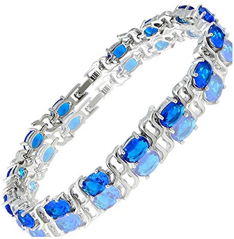 RIZILIA Tennis Armband [18cm/7inch] mit Ovalschliff Edelstein Zirkonia CZ [Blau Saphir] in 18K Weißgold Vergoldet, Einfache Moderne Eleganz