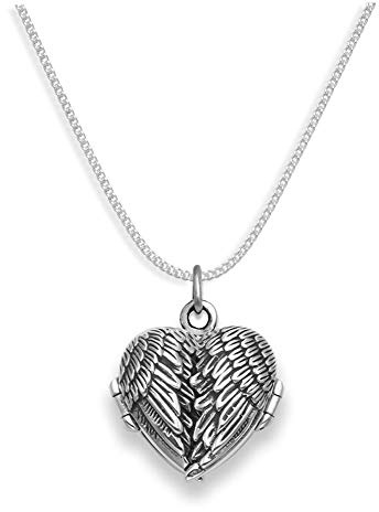 Genuine 925 Sterling Silver Angel wings locket Necklace on 18 silver chain 1.5mm thick - SIZE: 19mm x 23mm (inc. pendant ring) - Gift Boxed. 8017/8501/18