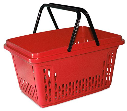 Cestas de la compra de plástico con 2 perchas 40 litros polipropileno de colores selección de colores (10, rojo)