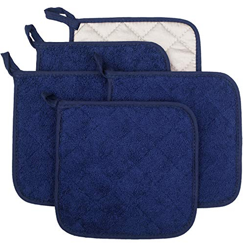 Lifaith Set di 5 presine da Cucina Completamente in Cotone e in Tessuto di Spugna termoresistente, Ideali per Uso Quotidiano in Cucina e con fornelli e Forno Blu Scuro