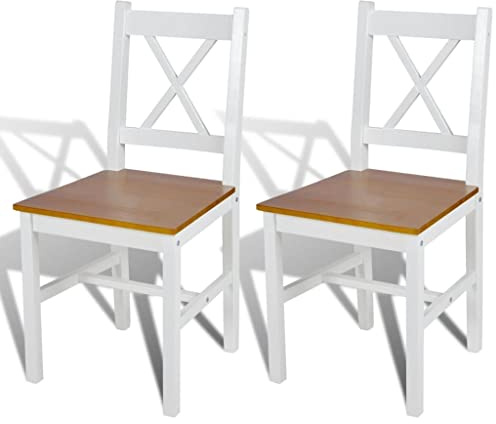 vidaXL 2 pcs Chaise Salle à Manger en Bois Blanc et Naturel