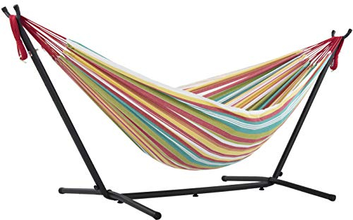 Vivere Doppel Baumwolle Hängematte mit Hängemattengestell 250 cm, Salsa