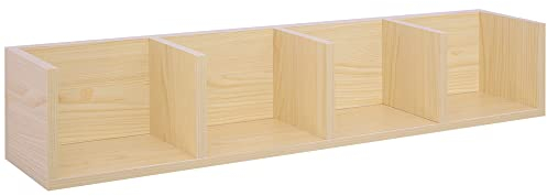 HOMCOM Modern Wall Mount 60 CD DVD Media Storage Rack 4 Cubes Wooden Shelf Organizer Unit Bookcase Display (Natural wood)