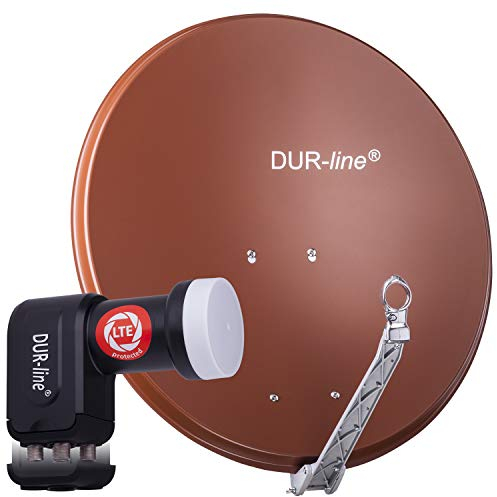 DUR-line 4 Teilnehmer Set - Qualitäts-Alu-Satelliten-Komplettanlage - Select 75cm/80cm Spiegel/Schüssel Rot + Quad LNB - für 4 Receiver/TV [Neuste Technik, DVB-S2, 4K, 3D]