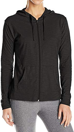 Hanes Women’s Slub Knit Hoodie, Women’s Zip-Front Hoodie, Women’s Cotton Jersey Hoodie, Knit Cotton Jacket, Black, XL