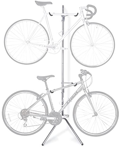 Delta Cycle Two Bike Gravity Pole Stand Garage, 2 Bike Storage Rack, No Drilling Required, Fully Adjustable Vertical Bike Rack for Any Style Bicycle, Leaning Wall Bike Rack Holds Up to 60 lbs