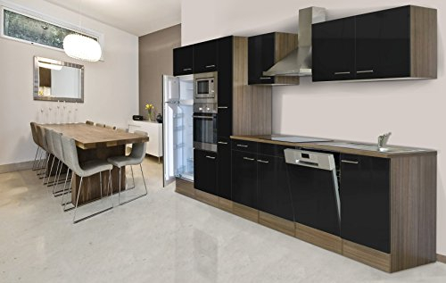 Respekta Oliver Küchenzeile, Holzwerkstoff, Schwarz, 370 cm
