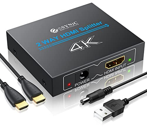 eSynic HDMI Splitter 4K HDMI Verteiler 1 in 2 Out Gleichzeitig HDMI Switch unterstützt 4K 3D HD 1080P für Xbox PS4 PC HDTV (1X2)