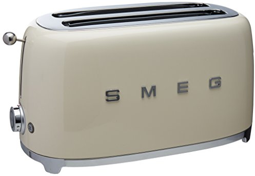 SMEG 4 Slice Toaster TSF02, Long Slot Toaster with Wide Slots for Bagels & Artisan Bread, Retro Stainless Steel, 6 Browning Levels, Defrost Reheat Bagel Functions, 1400W - (Cream)