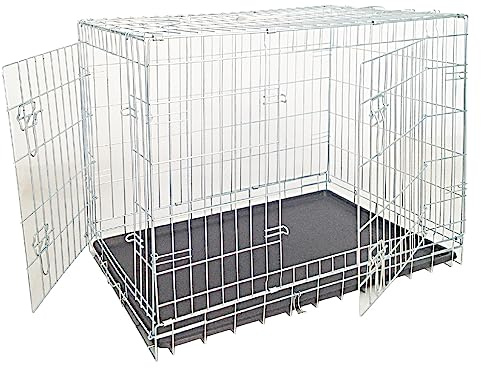 Croci Gabbia per Cani - Box per animali in metallo, da Interno Esterno e Auto, Pieghevole, due porte anti fuga, fondo removibile, Kennel cane taglia medio-grande, dimensione 93x62x69 cm