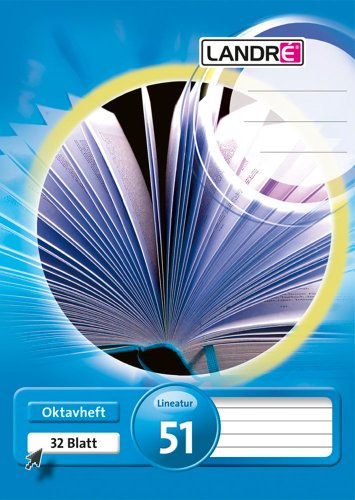 Landré Oktavheft A6 liniert, Lineatur 51, 32 Blatt, 70 g/m², blau, 10 Stück