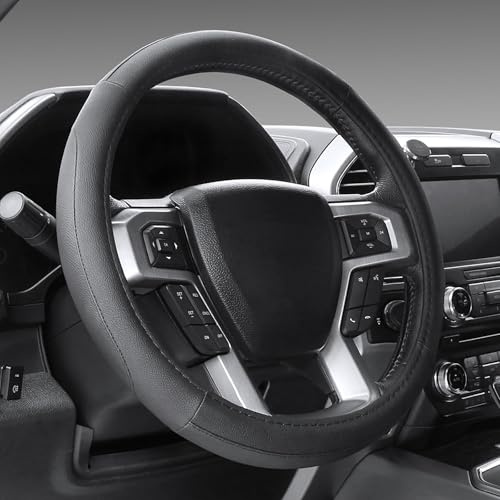SEG Direct Couvre Volant Voiture, Taille Standard Moyenne 37-39 cm, Accessoires intérieurs Auto, Microfibre Cuir Noir