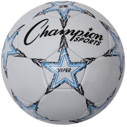 Champion Sports Viper Soccer Ball, Size 5 – Soft Touch TPU Cover, Airlock Bladder – Ages 12 & Up – Blue/Black/White