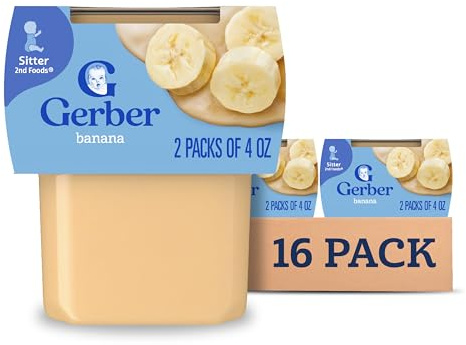 Gerber Stage 2 Baby Food, Banana Puree Tubs, No Artificial Colors or Flavors, Baby Puree, 16-Pack