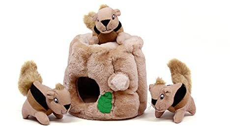 Outward Hound Kyjen 31011 Hide-A-Squirrel Quietschspielzeug Hundespielzeug 4-teilig, Größe L, Braun