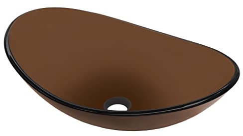 Clear Brown Oval Tempered Glass Vessel Bath Sink TIS-324T