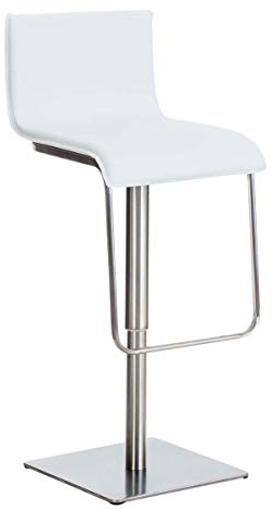 CLP Barhocker Limon mit Kunstleder-Bezug I Barstuhl mit Rückenlehne und Fußablage I höhenverstellbar und drehbar, Farbe:weiß, Gestell Farbe:Edelstahl