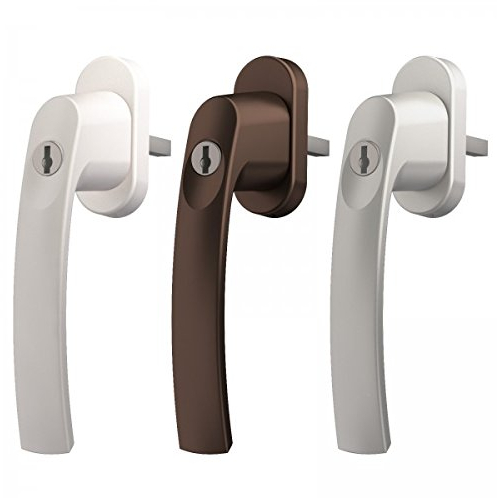 ToniTec® Poignée de fenêtre verrouillable modèle olive : Lena 3 5mm avec vis, aluminium marron argenté, argent