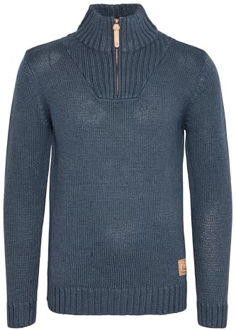!Solid SDPetro Herren Strickpullover Troyer Grobstrick Pullover mit Troyerkragen Rippbündchen Label-Details Baumwollmischung Regular fit, Größe:XL, Farbe:Insignia Blue Melange (8991)
