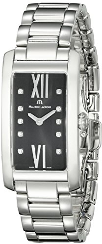 Maurice Lacroix Fiaba FA2164-SS002350 Damenuhr, Edelstahl, schwarzes Diamant-Zifferblatt, Schwarz, Armband