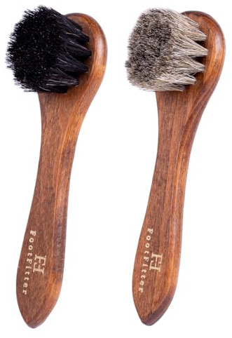FootFitter 6 Horsehair Shoe Shine Dauber Brush, Compact Applicator for Leather Cream, Polish, Buffing & Travel Care (Made in Germany) Two Brush Set