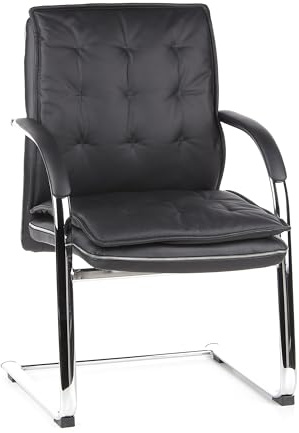 hjh OFFICE 600921 Silla de confidente Villa V Cuero Negro, Silla para Conferencia, Silla Cantiléver Brazos