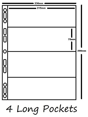 10 x A4 Sammelalbumseiten – säurefrei – Banknoten – 4 lange Taschen