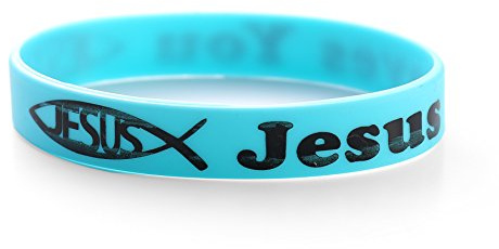 Komonee 1 x Jesus Loves You Blue Christian Silicone Wristband Rubber Band Bracelet Adult Teen Unisex