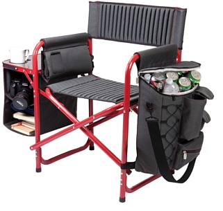 PICNIC TIME Fusion Camping Chair with Side Table and Soft Cooler, Outdoor Foldable Padded Camping Chairs with Cup Holder for Lawn, Beach, & Sports Use for Adults, (Dark Gray Red Accents)