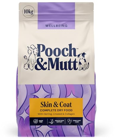 Pooch & Mutt - Skin & Coat Dry Dog Food, Herring & Linseed, 10kg | Regular Sized Kibble, For Dry and Itchy Skin, Grain Free, Complete Dog Food, Packaging May Vary