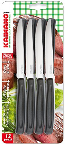 Kaimano KDN041812N Dinamik Coltelli Bistecca, Acciaio Inossidabile, Nero, 12 unità