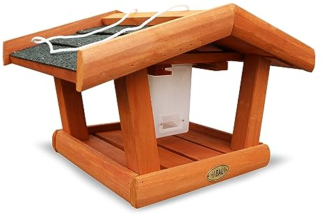 HABAU Vogelhaus Singdrossel aus Holz - Futterhaus zum Aufhängen mit Futtersilo, 37 x 28 x 23 cm